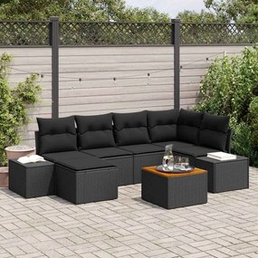 vidaXL Conjunto de Sofás de Jardim 7 pcs Preto Rattan / Vime