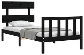 Estrutura de cama com cabeceira 100x200 cm madeira maciça preto