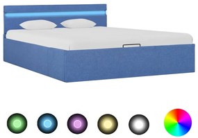 vidaXL Cama hidráulica c/ arrumação e LED 140x200 cm tecido azul