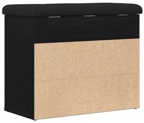 Banco de Armazenamento Preto Carvalho 60x30x48 cm Madeira de Engenhari