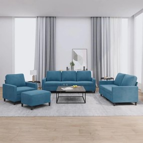 4 pcs conjunto de sofás com almofadões veludo azul