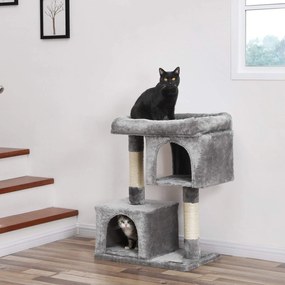 Arranhador para gatos com 2 grutas 60 x 40 x 84 cm Cinzento claro