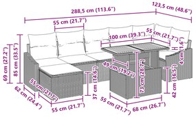 Conjunto de Jantar de Jardim de 8 Peças com Almofadas Cinza Rattan de