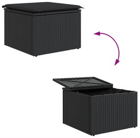 Conjunto de Sofá de Jardim de 9 Peças com Almofadas Preto Vime PE, Sof