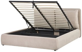 Cama de casal com arrumação em veludo creme 160 x 200 cm BAJONNA Beliani