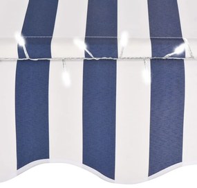 Toldo retrátil manual com LED 250 cm azul e branco