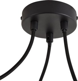 Candeeiro Pendente de Design Preto com Abajur com Efeito Madeira e Vidro Opalino 3 Luzes - Tulip