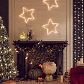3154282 vidaXL Figura natalícia de estrelas + 48 LEDs 2pcs 56 cm branco quente
