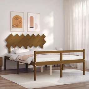 Estrutura cama cabeceira 140x190 cm madeira maciça castanho-mel