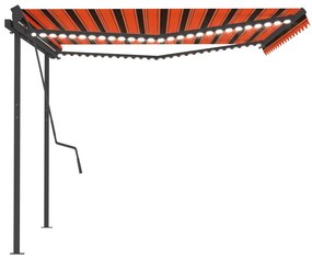 Toldo retrátil manual com LEDs 4,5x3,5 m laranja e castanho