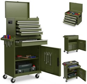 Armário para ferramentas (sem ferramentas) com 5 gavetas e rodas  de grande capacidade com rodas bloqueáveis Verde
