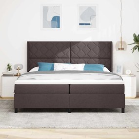 Cama Box com Colchão Castanho Escuro 200x200 cm de Tecido