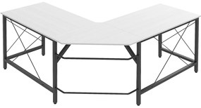 HOMCOM Secretária em Forma de L Secretária para Escritório com Estrutura de Metal Secretária de Canto 150x150x76 cm Branco e Preto