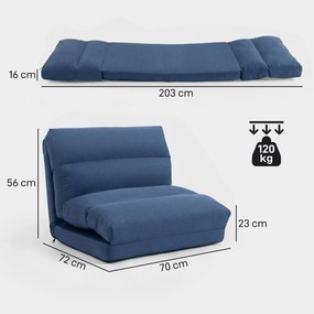 Poltrona de chão, sofá reclinável, poltrona convertível em cama, reclinável de 90° a 180°, tecido - 70 x 72 x 56 cm - azul escuro
