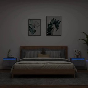 vidaXL Mesas de cabeceira de parede c/ luzes LED 2pcs cinzento cimento