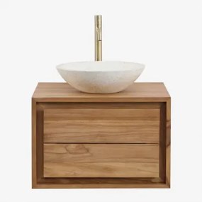 Conjunto De Móvel De Casa De Banho Suspenso Em Madeira De Teca Jabari Madeira De Teca & Cimento Redondo Branco Ø40 Cm Zavion & - Sklum