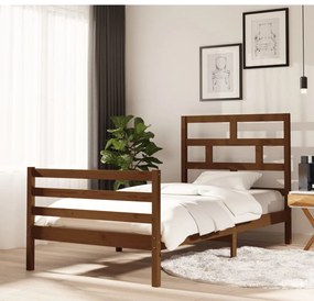 Estrutura cama 100x200 cm madeira de pinho maciça castanho-mel