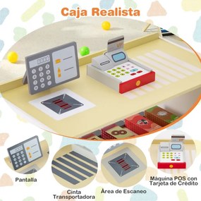 Supermercado de madeira para crianças com caixa registadora e máquina de venda automática POS para crianças dos 3 aos 8 anos de idade Branco