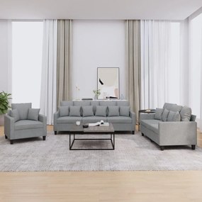 3201632 vidaXL 3 pcs conjunto de sofás com almofadas tecido cinzento-claro