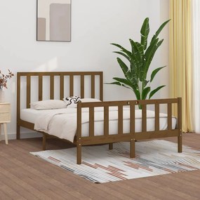 Estrutura cama king 150x200 cm madeira maciça castanho-mel