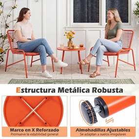 Conjunto jardim de rattan para exterior com encosto inclinado e assento curvo; mesa e cadeiras para terraço, piscina e varandas; cor laranja