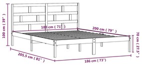 Estrutura de cama super king 180x200 cm madeira maciça preto