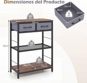 Mesa de Consola, 60 x 30 x 81 cm, 2 Gavetas e 2 Prateleiras, Preto+Cinza
