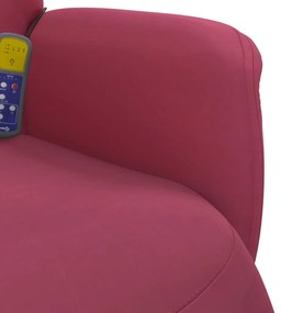 Cadeirão massagens reclinável c/apoio pés veludo vermelho tinto