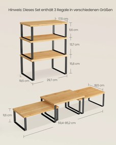 Conjunto de 3 prateleiras de cozinha para especiarias em metal Preto-bege natural