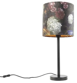 Candeeiro de mesa romântico preto com abajur floral 25 cm - Simplo Moderno