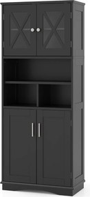 Armário de banho ou cozinha 60 x 30 x 145 cm  com portas e 3 cubos  para despensa com prateleiras ajustáveis Preto