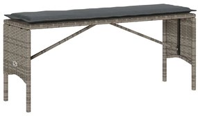 3 pcs conjunto de jantar p/ jardim c/ almofadões vime PE cinza