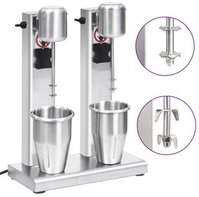 vidaXL Misturador para batidos com copos duplos aço inoxidável 2 L