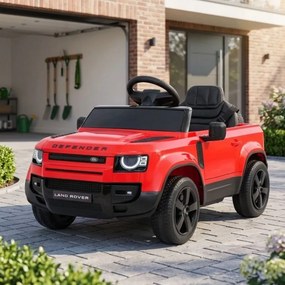 Carro elétrico para Crianças 12V 4x4 Land Rover Defender Rodas de espuma EVA, Assento Couro ecológico, Controlo remoto Vermelho