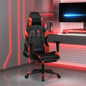 Cadeira gaming massagem + apoio pés couro artif. preto/vermelho