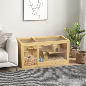 Gaiola para Hamster de Vários Níveis, 100 x 50 x 50 cm, Tabuleiro Amovível, Cor Natural