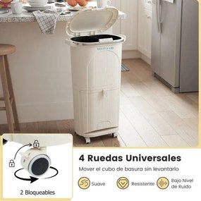 Caixote do lixo de 38 L com dupla camada, 2 caixotes removíveis, pedal e rodas para sala, cozinha e casa de banho, bege