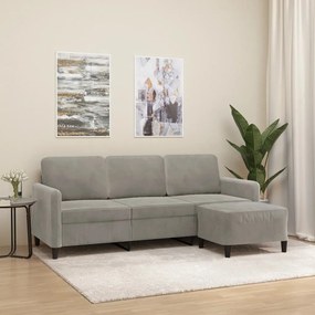 vidaXL Sofá de 3 lugares com apoio de pés 180 cm veludo cinzento-claro