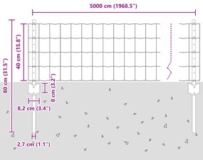 Cerca Euro com 22 Postes Cinzentos 0,4x50 m de Aço