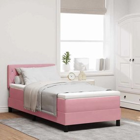 Cama Box Spring com Colchão Rosa Veludo Individual
