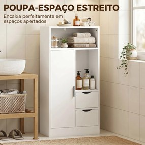 Armário para Casa de Banho com 2 Gavetas, Compartimentos Abertos e Prateleiras Ajustáveis para Espaços Pequenos 50x25x100 cm Branco