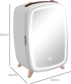 Mini Frigorífico de Cosméticos 6L de 9V com Porta com Espelho e Luz LED Ajustável em 3 Níveis 24,3x19,4x35,6 cm Branco