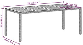 Mesa de jardim 190x90x75 cm vime PE e madeira de maciça bege
