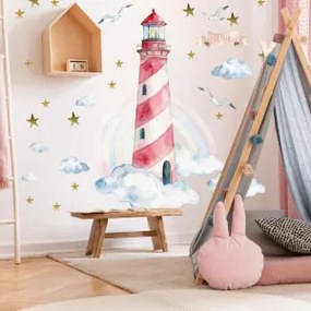 Autocolante aguarela para menina - Farol com arco-íris e nome
