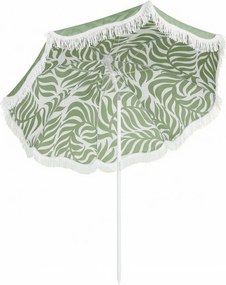 Outsunny Chapéu de Sol de Praia com Franjas Ø180 cm Altura Ajustável Inclinação Ancoragem na Areia e Bolsa de Transporte UPF30+ Verde | Aosom Portugal