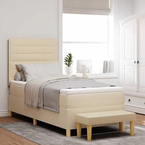 vidaXL Cama Box com colchão com cabeceira Creme 90 x 190 cm tecido