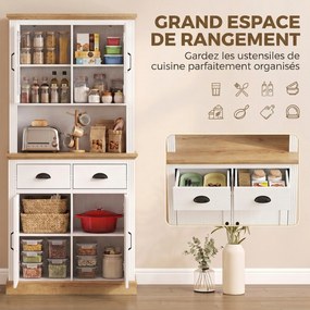 Armario Alto de Cozinha, 80 x 38 x 170 cm, Prateleiras Reguláveis, Branco