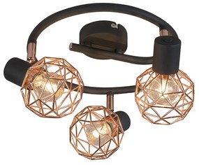 Spot moderno preto com cobre 3-light - Malha Design,Moderno