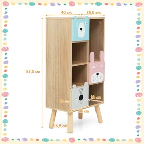 Estantel infantil com gavetas e compartimentos abertos para brinquedos e livros Móveis para guardar brinquedos 40 x 25,5 x 82,5 cm natural