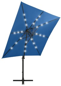 Guarda-sol cantilever c/ poste e luzes LED 250 cm azul-ciano